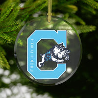 Load image into Gallery viewer, The Citadel, Block C Jumping Bulldog, Glass Ornament

