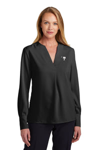 Load image into Gallery viewer, Big Red Palmetto Brooks Brothers® Women’s Open-Neck Satin Blouse- Deep Black
