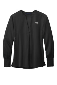 Load image into Gallery viewer, Big Red Palmetto Brooks Brothers® Women’s Open-Neck Satin Blouse- Deep Black
