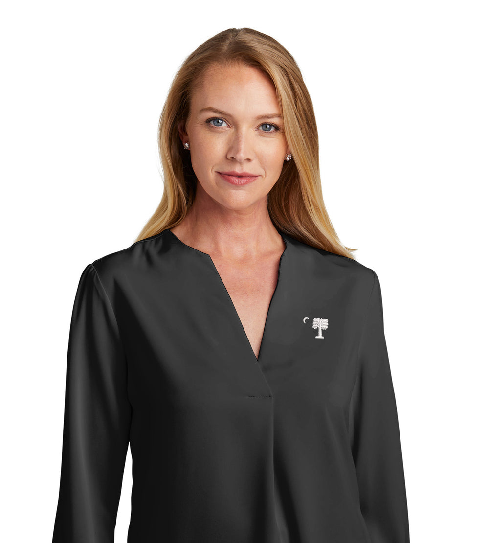 Big Red Palmetto Brooks Brothers® Women’s Open-Neck Satin Blouse- Deep Black