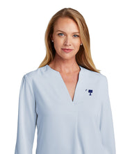 Load image into Gallery viewer, Big Red Palmetto Brooks Brothers® Women’s Open-Neck Satin Blouse- Heritage Blue
