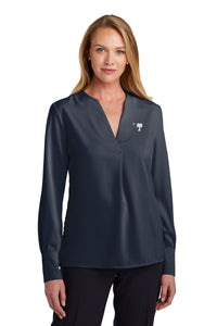 Load image into Gallery viewer, Big Red Palmetto Brooks Brothers® Women’s Open-Neck Satin Blouse- Night Navy
