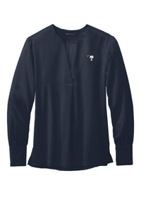 Load image into Gallery viewer, Big Red Palmetto Brooks Brothers® Women’s Open-Neck Satin Blouse- Night Navy
