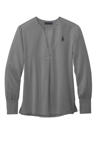 Load image into Gallery viewer, Spike Brooks Brothers® Women’s Open-Neck Satin Blouse- Shadow Grey
