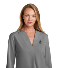 Load image into Gallery viewer, Spike Brooks Brothers® Women’s Open-Neck Satin Blouse- Shadow Grey
