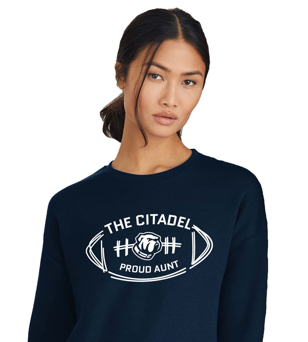 The Citadel Bulldog Proud Aunt Unisex Sponge Fleece Drop Shoulder Sweatshirt-Navy