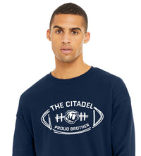 Load image into Gallery viewer, The Citadel Bulldog Proud Brother Unisex Sponge Fleece Drop Shoulder Sweatshirt-Navy
