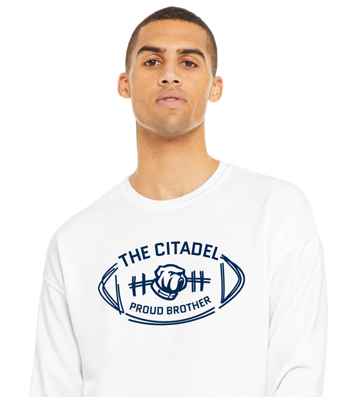 The Citadel Bulldog Proud Brother Unisex Sponge Fleece Drop Shoulder Sweatshirt-White