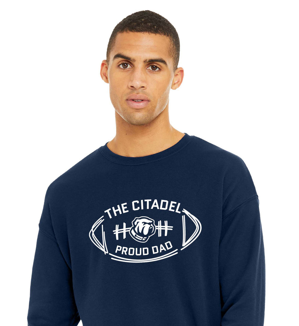 The Citadel Bulldog Proud Dad Unisex Sponge Fleece Drop Shoulder Sweatshirt-Navy