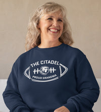 Load image into Gallery viewer, The Citadel Bulldog Proud Grandma Unisex Sponge Fleece Drop Shoulder Sweatshirt-Navy
