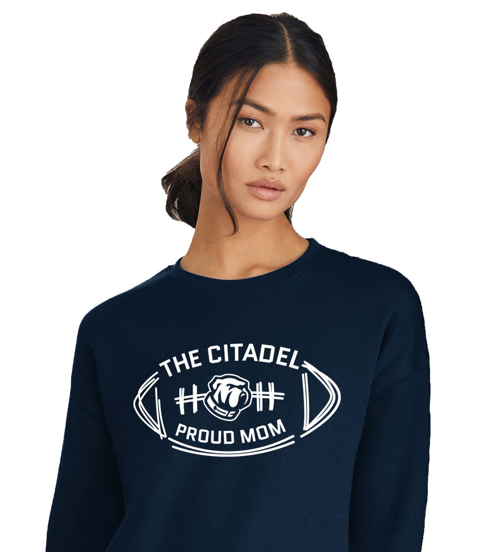 The Citadel Bulldog Proud Mom Unisex Sponge Fleece Drop Shoulder Sweatshirt-Navy