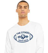 Load image into Gallery viewer, The Citadel Bulldog Proud Uncle Unisex Sponge Fleece Drop Shoulder Sweatshirt-White

