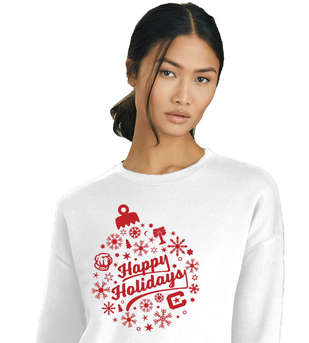 The Citadel Happy Holidays Unisex Drop Shoulder Sweatshirt-White