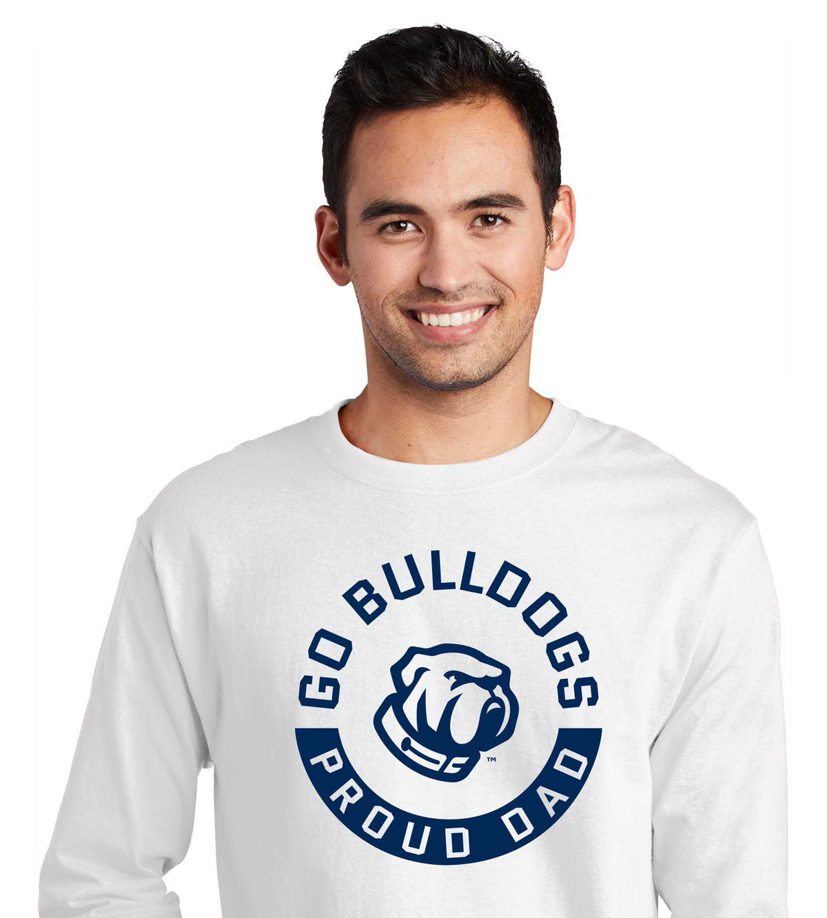 Go Bulldog Proud Dad Champion Jersey Long Sleeve Tee-Navy-White