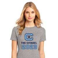 Load image into Gallery viewer, The Citadel Class Of 2023  Women’s Perfect Weight ® Tee-Heathered Steel
