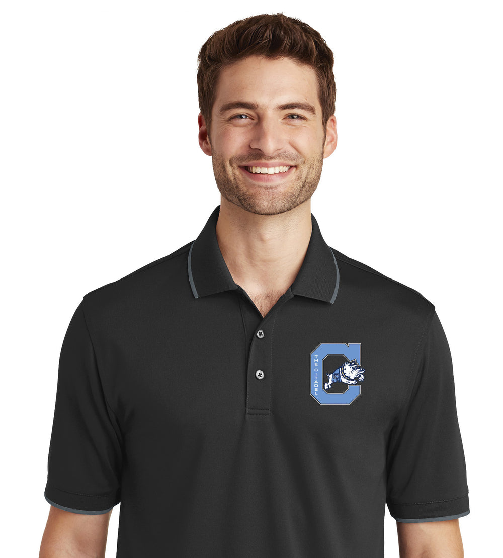 The Citadel Black C Jumping Bulldog UV Micro-Mesh Tipped Polo- Black