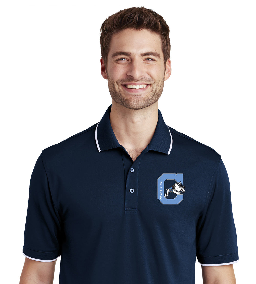 The Citadel Black C Jumping Bulldog UV Micro-Mesh Tipped Polo-Navy