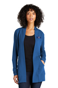 Load image into Gallery viewer, Mom and Spike Ladies Microterry Cardigan-Aegean Blue
