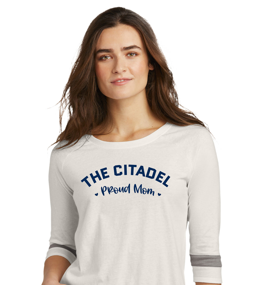 The Citadel Proud Mom New Era ® Ladies Tri-Blend 3/4-Sleeve Tee-White