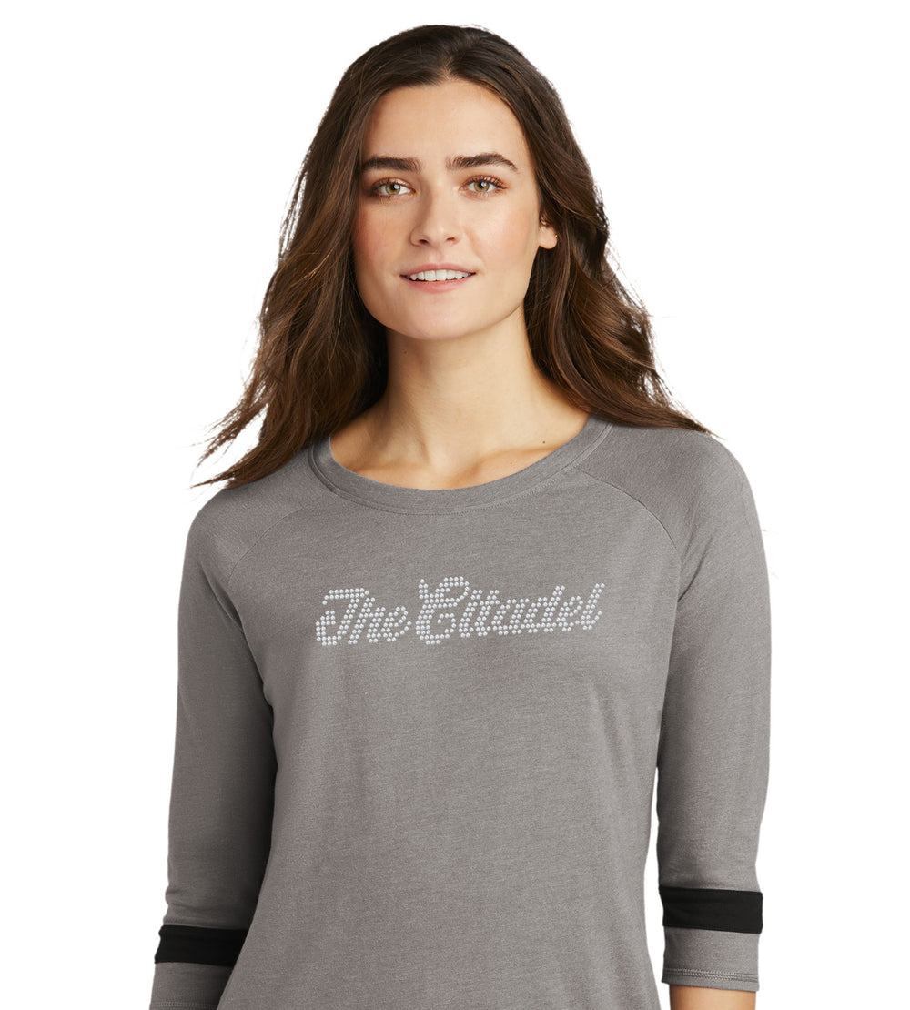 The Citadel Rhinestones New Era ® Ladies Tri-Blend 3/4-Sleeve Tee - Shadow Grey