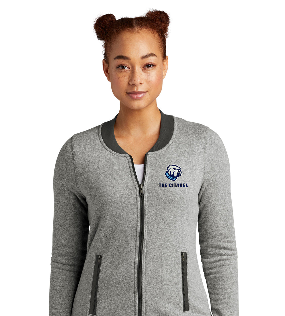 The Citadel Bulldog Ladies French Terry Baseball Full-Zip-Light Graphite-Twist Graphite