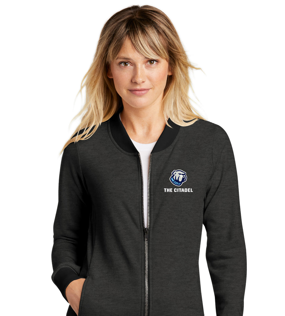 The Citadel Bulldog Ladies Lightweight French Terry Bomber-Heather Black