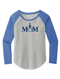 Load image into Gallery viewer, Mom &amp; Spike Ladies Long Sleeve Tri-Blend Wicking Scoop Neck Raglan Tee-True Royal Heather - Light Grey Heather
