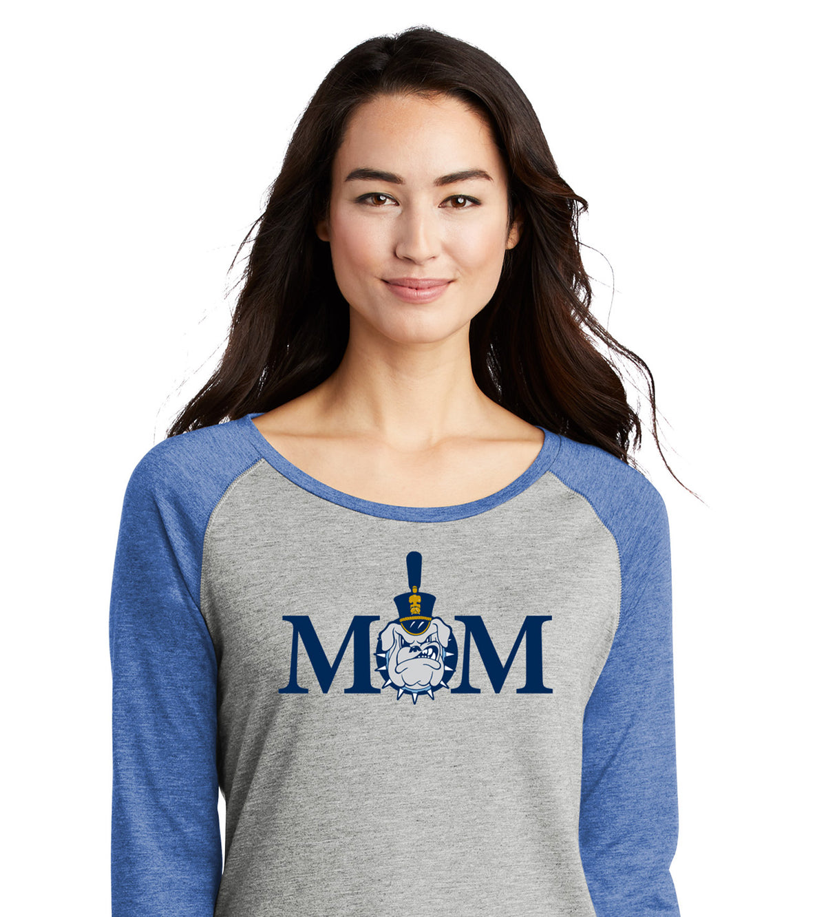 Mom & Spike Ladies Long Sleeve Tri-Blend Wicking Scoop Neck Raglan Tee-True Royal Heather - Light Grey Heather