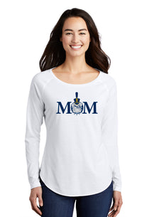 Load image into Gallery viewer, Mom &amp; Spike Ladies Long Sleeve Tri-Blend Wicking Scoop Neck Raglan Tee- White
