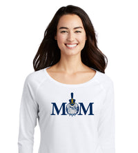 Load image into Gallery viewer, Mom &amp; Spike Ladies Long Sleeve Tri-Blend Wicking Scoop Neck Raglan Tee-True Navy Heather - Light Grey Heather
