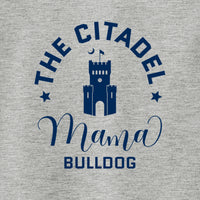 Load image into Gallery viewer, Mama Bulldog Barracks Ladies Long Sleeve Tri-Blend Wicking Scoop Neck Raglan Tee- Light Grey Heather /True Royal Heather
