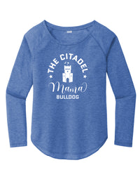 Load image into Gallery viewer, Mama Bulldog Barracks Ladies Long Sleeve Tri-Blend Wicking Scoop Neck Raglan Tee- True Royal Heather
