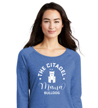 Load image into Gallery viewer, Mama Bulldog Barracks Ladies Long Sleeve Tri-Blend Wicking Scoop Neck Raglan Tee- True Royal Heather
