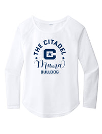 Load image into Gallery viewer, Mama Bulldog C Ladies Long Sleeve Tri-Blend Wicking Scoop Neck Raglan Tee- White
