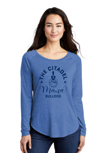 Load image into Gallery viewer, Mama Bulldog Spike Ladies Long Sleeve Tri-Blend Wicking Scoop Neck Raglan Tee-True Royal Heather
