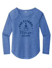 Load image into Gallery viewer, Mama Bulldog Spike Ladies Long Sleeve Tri-Blend Wicking Scoop Neck Raglan Tee-True Royal Heather
