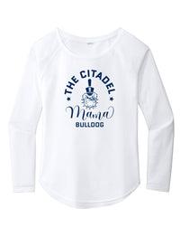 Load image into Gallery viewer, Mama Bulldog Spike Ladies Long Sleeve Tri-Blend Wicking Scoop Neck Raglan Tee-White
