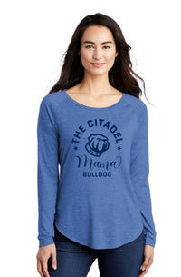 Load image into Gallery viewer, Mama Bulldog Spork Ladies Long Sleeve Tri-Blend Wicking Scoop Neck Raglan Tee-True Royal Heather
