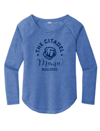 Load image into Gallery viewer, Mama Bulldog Spork Ladies Long Sleeve Tri-Blend Wicking Scoop Neck Raglan Tee-True Royal Heather
