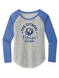 Load image into Gallery viewer, Mama Bulldog Spork Ladies Long Sleeve Tri-Blend Wicking Scoop Neck Raglan Tee-True Royal Heather
