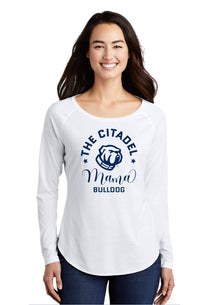 Load image into Gallery viewer, Mama Bulldog Spork Ladies Long Sleeve Tri-Blend Wicking Scoop Neck Raglan Tee-White
