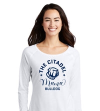 Load image into Gallery viewer, Mama Bulldog Spork Ladies Long Sleeve Tri-Blend Wicking Scoop Neck Raglan Tee-White
