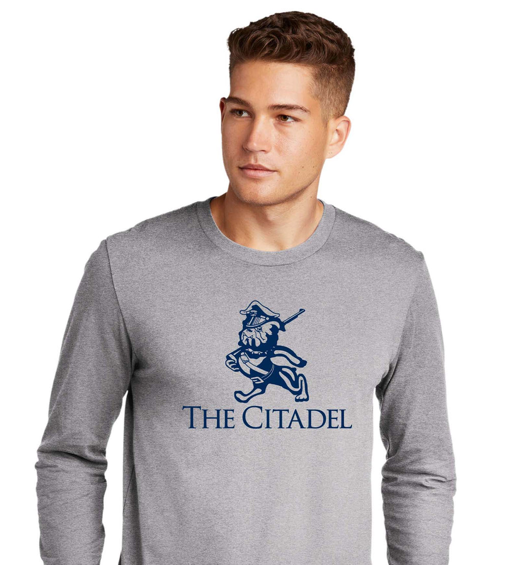 The Marching Bulldog Cotton Long Sleeve Tee- Heather Grey