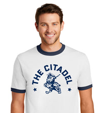 Load image into Gallery viewer, Marching Bulldog and Stars Ringer Tee-White
