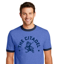 Load image into Gallery viewer, Marching Bulldog and Stars Ringer Tee-Royal
