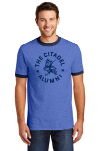 Load image into Gallery viewer, The Citadel Alumni Marching Bulldog Ringer Tee. Heather Royal-Navy
