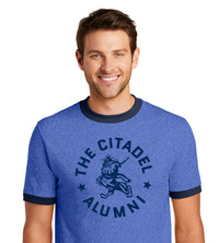 Load image into Gallery viewer, The Citadel Alumni Marching Bulldog Ringer Tee. Heather Royal-Navy
