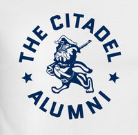 Load image into Gallery viewer, The Citadel Alumni Marching Bulldog Ringer Tee. White-Navy

