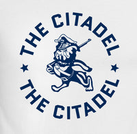 Load image into Gallery viewer, The Citadel Marching Bulldog and Stars Ringer Tee-White
