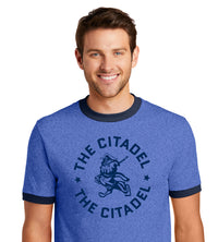 Load image into Gallery viewer, The Citadel Marching Bulldog and Stars Ringer Tee-Royal
